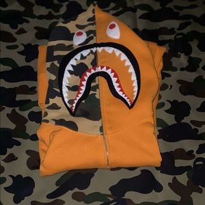 BAPE Orange And 1st Camo Sharkface Full Zip Hoodie